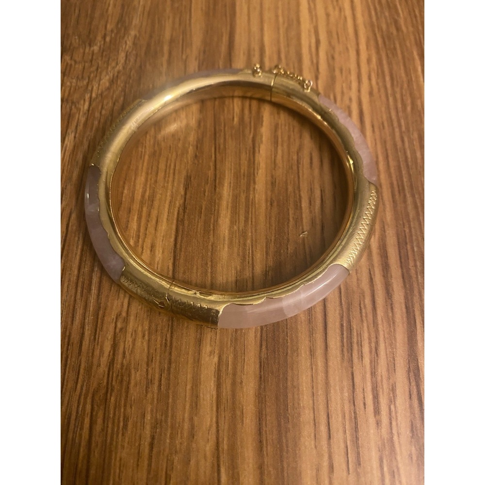 Gold Tone Bracelet with Pale Pink Inlay - Women's Fashion Bangle
